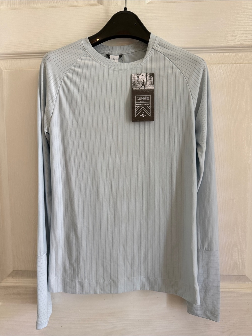 NWT oiselle Mizu Blue Women's Long-Sleeve Simple Stripe Performance Tee